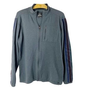 Prana Men Large Blue Gray along Sleeve Zip Up Cardigan Wool Blend Striped Sleeve